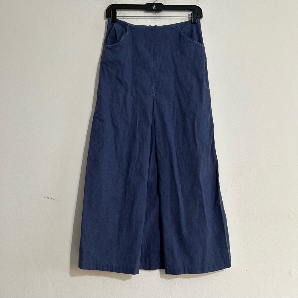 Vintage Linen Blend Chambray Denim Midi Skirt XS Coastal Cowgirl Rodeo Western